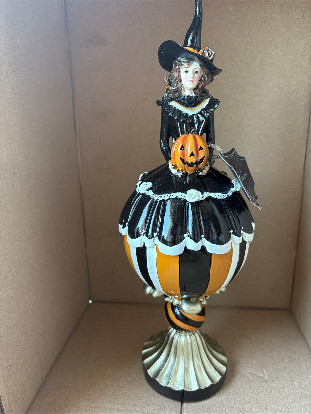 Bella Luxx Black and Orange Witch Figurine with Pumpkin